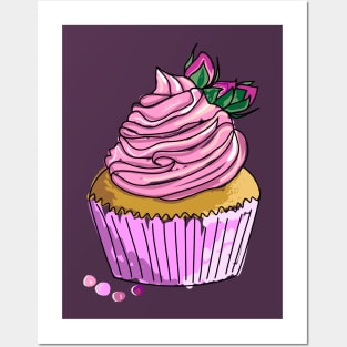 Cupcake with butter cream and flower buds on top Posters and Art